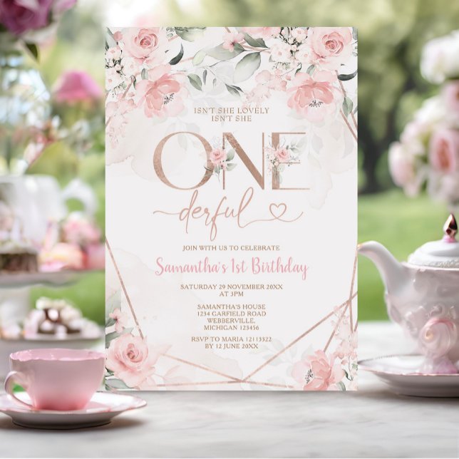 Pink Floral Isn't She Onederful First Birthday Invitation (Creator Uploaded)
