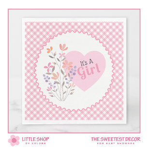 Pink Floral It’s a Girl Baby Shower Napkin