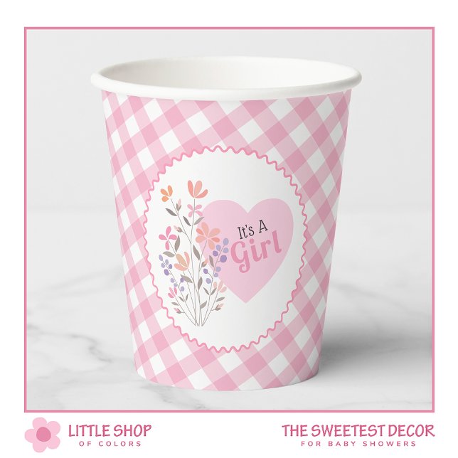 Pink Floral It’s a Girl Baby Shower Paper Cups (Creator Uploaded)