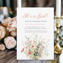 Pink Floral It's a Girl Baby Shower