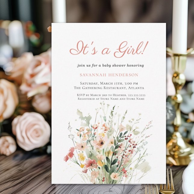Pink Floral It's a Girl Baby Shower Invitation (Creator Uploaded)