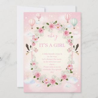 Pink Floral "It's a Girl" Baby Shower Invite 