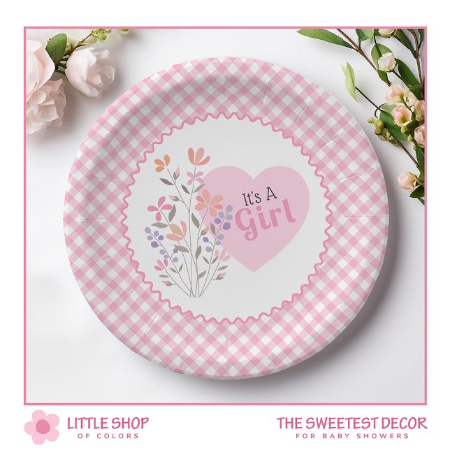 Pink Floral It's a Girl Baby Shower Paper Plate (Creator Uploaded)