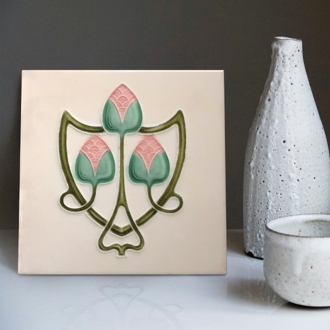 Pink Floral Jugendstil Art Nouveau Repro England Tile (Creator Uploaded)
