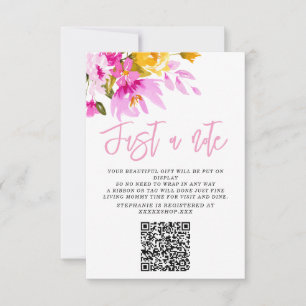 Pink Floral Just a Note Baby Shower Card