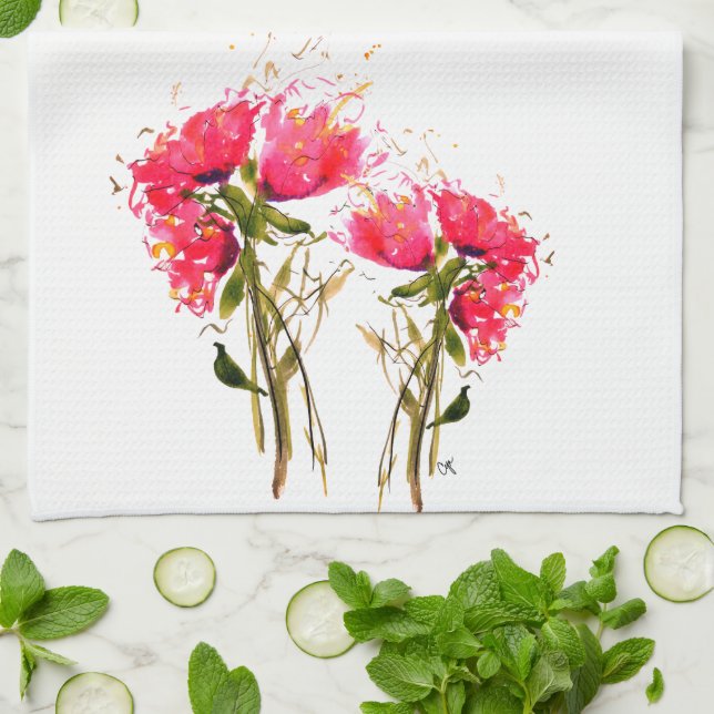 Pink Floral Kitchen Towel (Folded)