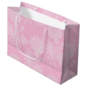 Pink Floral Lace Bridal Shower Large Gift Bag