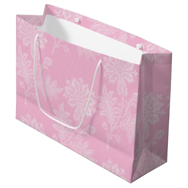 Pink Floral Lace Bridal Shower Large Gift Bag (Front Angled)