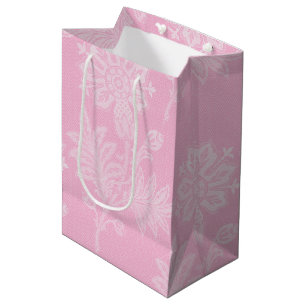 Pink Floral Lace Bridal Shower Medium Gift Bag