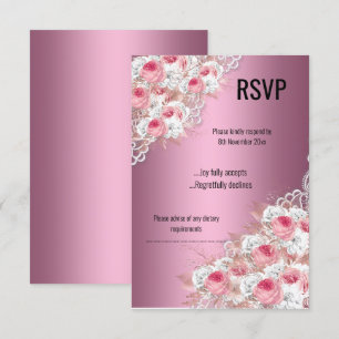 Pink Floral LACE ELEGANT MODERN RSVP Invitation