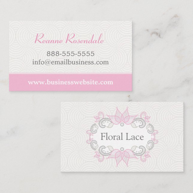 Pink Floral Lace on Waves Business Card (Front/Back)
