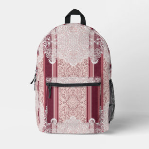 Pink floral lace print AI art Printed Backpack