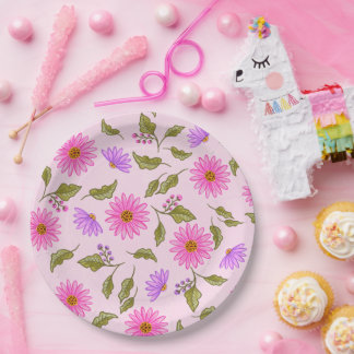Pink Floral Lacy Daisy Paper Party Plates