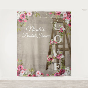Pink Floral Ladder Rustic Bridal Shower Tapestry