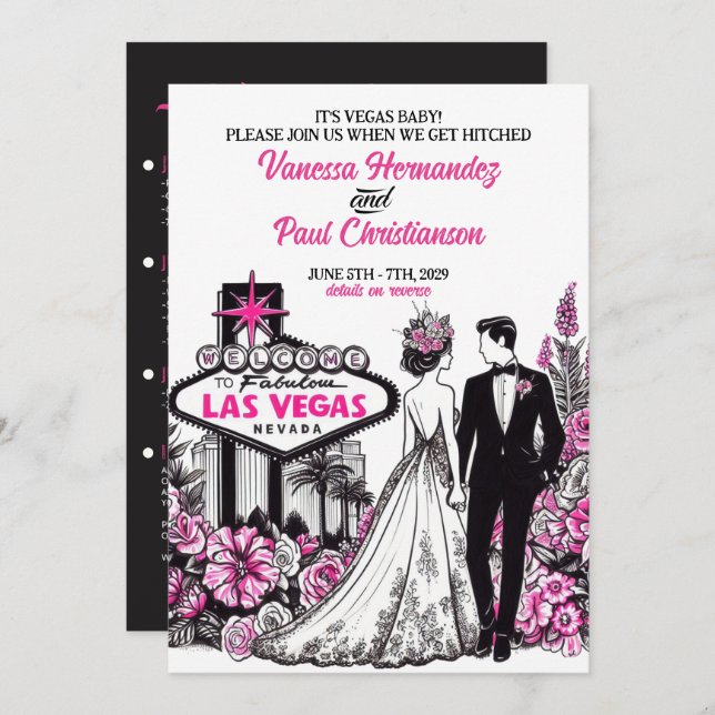 Pink Floral Las Vegas Wedding Invitation (Front/Back)
