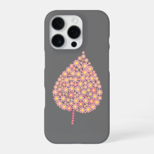 Pink Floral Leaf on Dark Grey Background – Elegant iPhone 16 Pro Case