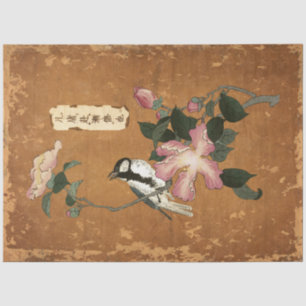 Pink Floral Leaves Bird Japanese Vintage Decoupage Tissue Paper