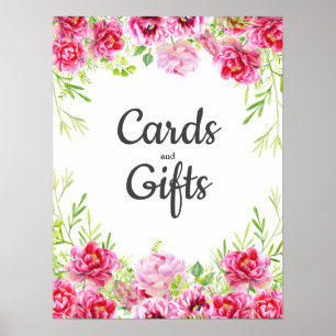 Pink Floral Leaves White Birthday Party Cards Gift Poster