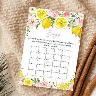 Pink Floral Lemon Baby Shower Bingo Game
