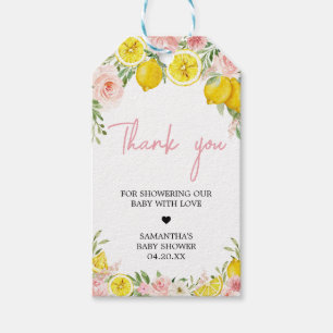 Pink Floral Lemon Baby Shower Favour Tags