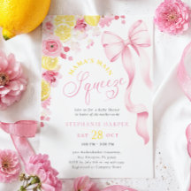 Pink Floral Lemon Baby Shower Invitation