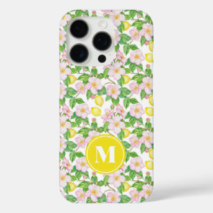 Pink Floral Lemon Pattern Monogram iPhone 16 Pro Case
