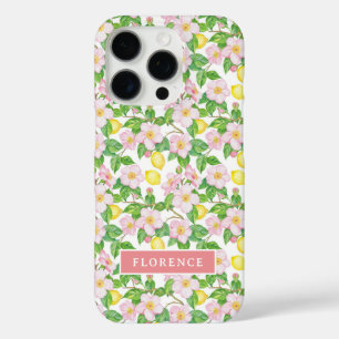 Pink Floral Lemon Pattern Monogram iPhone 16 Pro Case