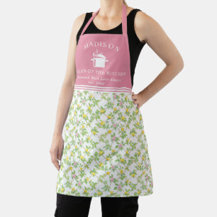 Pink Floral Lemons Citrus Queen of the Kitchen Apron