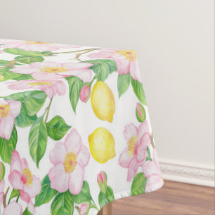 Pink Floral Lemons Pattern  Tablecloth