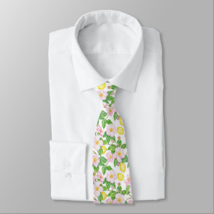 Pink Floral Lemons Pattern Tie