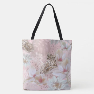 Pink Floral Leopard Pattern Fashion Tote Bag