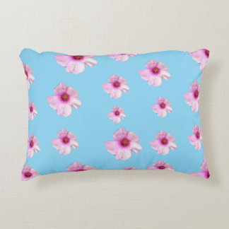 Pink Floral Light Blue Lumbar Accent Pillow