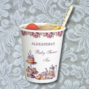 Pink Floral Lilac Tea Party Baby Girl Shower Paper Cups