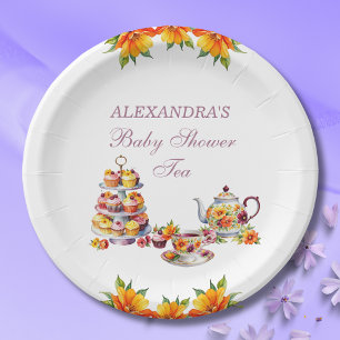 Pink Floral Lilac Tea Party Baby Shower Paper Plate