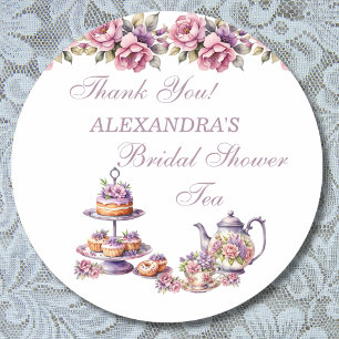 Pink Floral Lilac Tea Party Bridal Shower Favour Classic Round Sticker