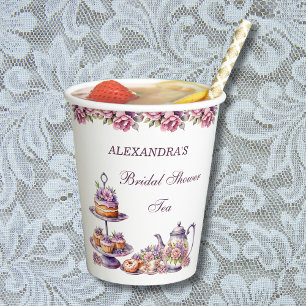 Pink Floral Lilac Tea Party Bridal Shower Paper Cups
