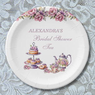 Pink Floral Lilac Tea Party Bridal Shower Paper Plate