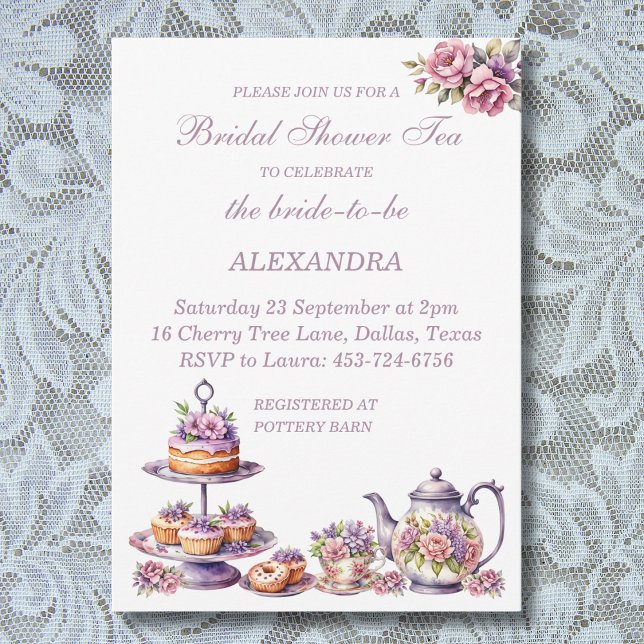 Pink Floral Lilac Whimsical Tea Bridal Shower  Invitation (Creator Uploaded)