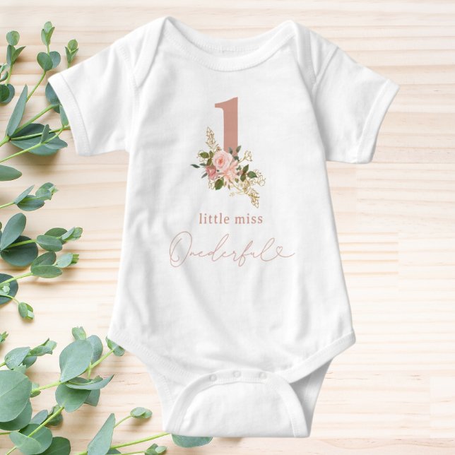 Pink Floral Little Miss Onederful 1st Birthday Baby Bodysuit (Creator Uploaded)