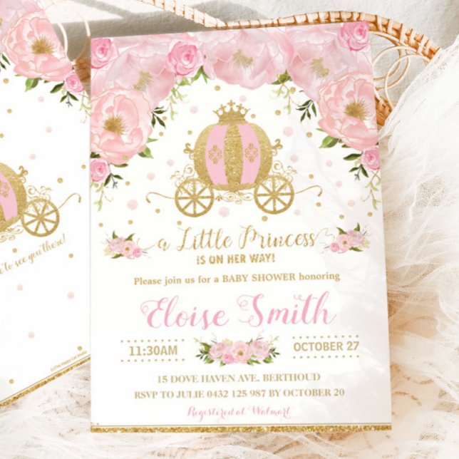 Pink Floral Little Princess Baby Shower Carriage Invitation (Creator Uploaded)