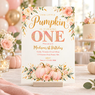 Pink Floral Little Pumpkin 1st Birthday Invitation