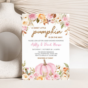 Pink Floral Little Pumpkin Baby Shower  Invitation