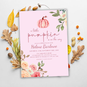 Pink Floral Little Pumpkin Baby Shower Invitation