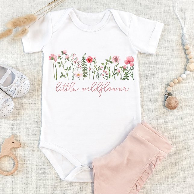 Pink floral Little wildflower baby girl bodysuit (Creator Uploaded)