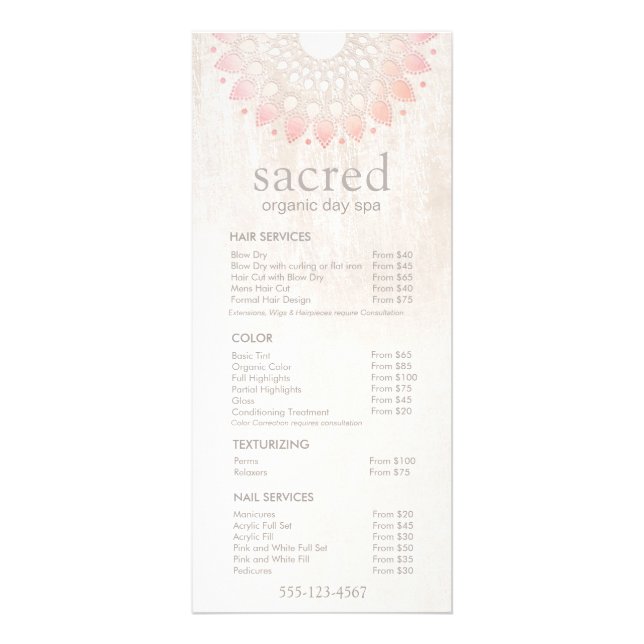 Pink Floral Lotus Flower Spa Salon Price List Menu (Front)