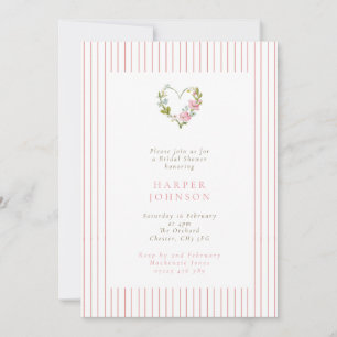 Pink Floral Love Heart Valentines Bridal Shower Invitation