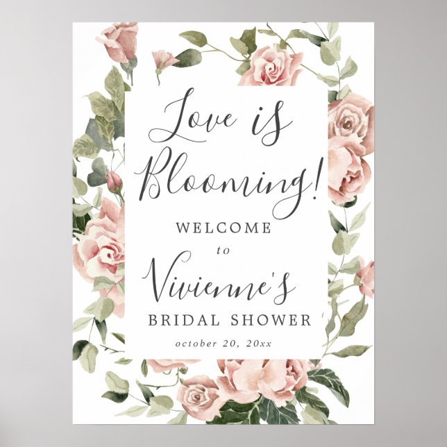 Pink Floral Love is Blooming Bridal Shower Sign (Front)