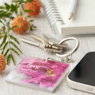 Pink Floral Love You More  Key Ring