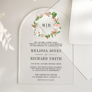 Pink Floral Magnolia Monogram Wedding   Acrylic Invitations