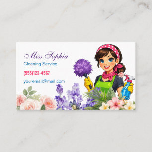 Pink Floral Maid Cleaning Service Business Card